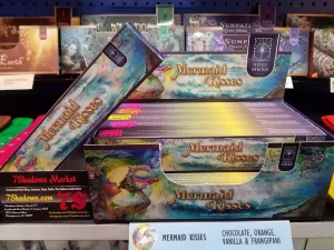 <span style="color: yellow;">Mermaid Kisses</span><br>
Chocolate, Orange, Vanilla, Frangipani Mermaid Kisses (Soul Sticks)